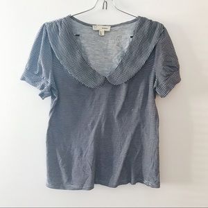 navy blue striped peter pan collar top